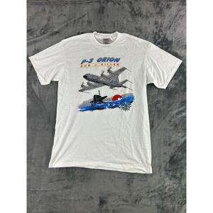 VTG Oneita P-3 Orion Sub Killer Navy Airplane Military Graphic L Single Stitch